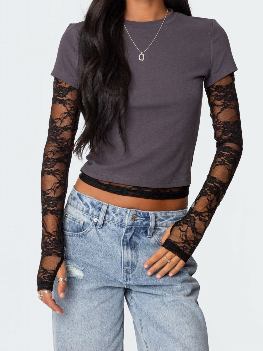 NWT Edikted black layered lace long sleeve top Size XS Grunge Whimsigoth